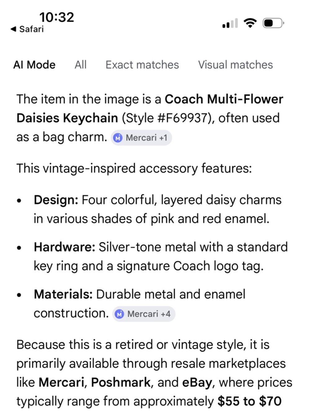 Coach Pink & Red Daisy Enamel Keychain Charm - Picture 5 of 5